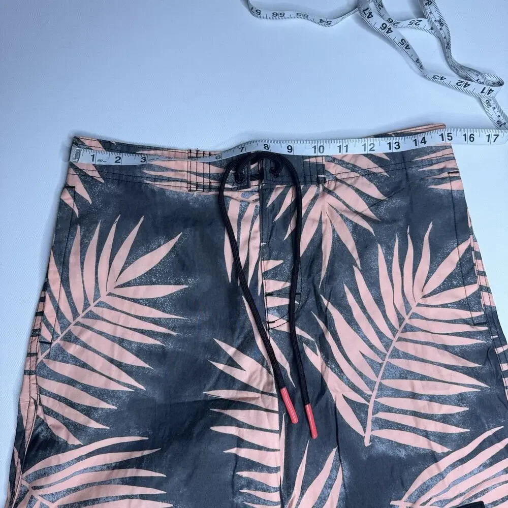 American Eagle Board Shorts Mens 30 Black Pink Palm Print Swim Trunks Beach
